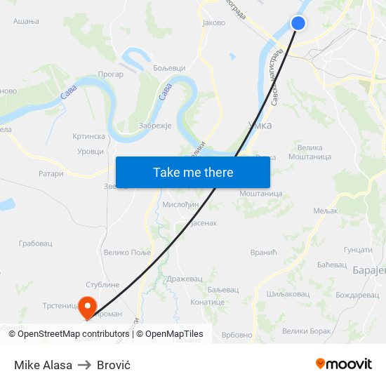 Mike Alasa to Brović map