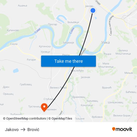 Jakovo to Brović map