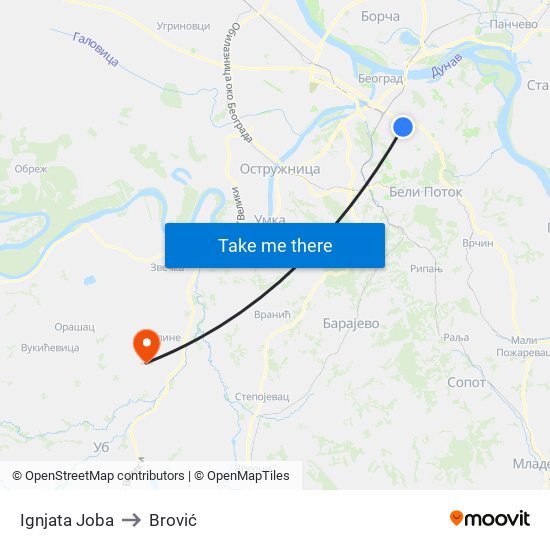 Ignjata Joba to Brović map