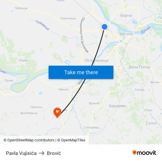 Pavla Vujisića to Brović map