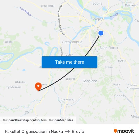 Fakultet Organizacionih Nauka to Brović map