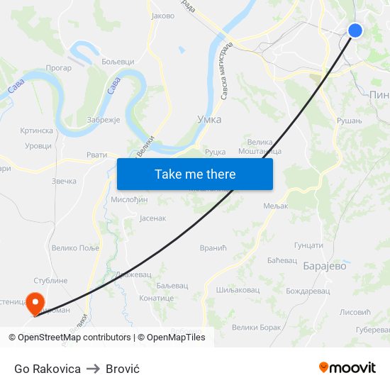 Go Rakovica to Brović map