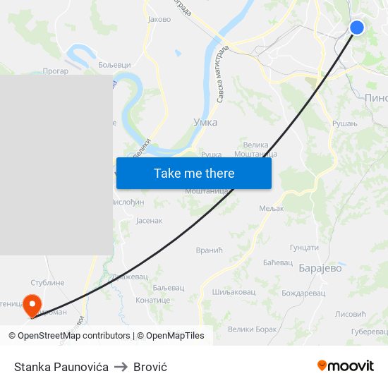 Stanka Paunovića to Brović map