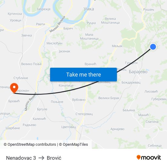 Nenadovac 3 to Brović map