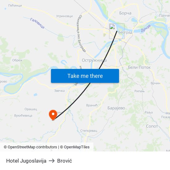 Hotel Jugoslavija to Brović map