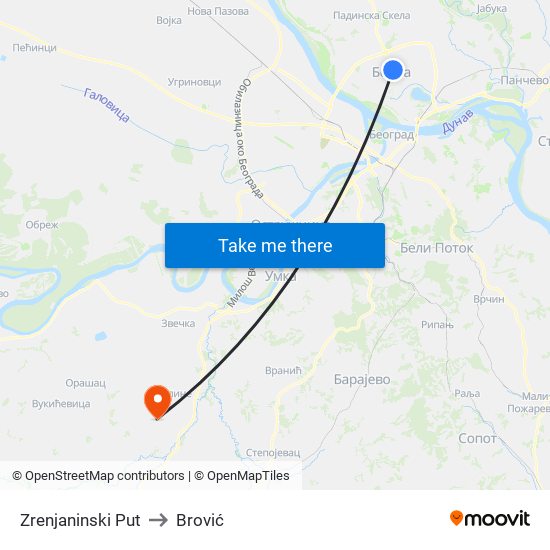 Zrenjaninski Put to Brović map