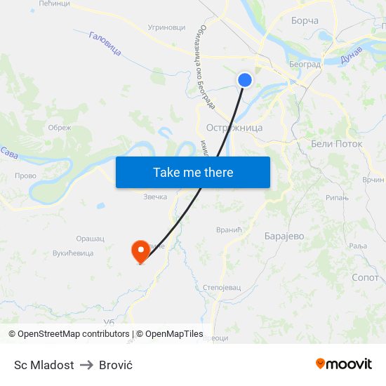 Sc Mladost to Brović map