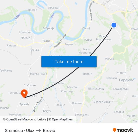 Sremčica - Ulaz to Brović map