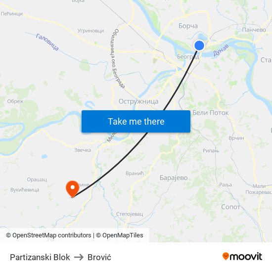 Partizanski Blok to Brović map