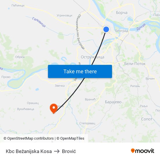 Kbc Bežanijska Kosa to Brović map