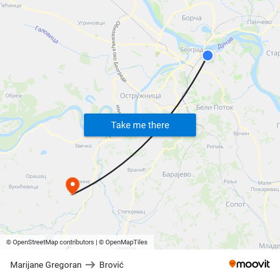 Marijane Gregoran to Brović map