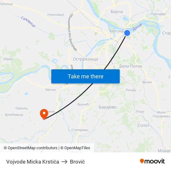 Vojvode Micka Krstića to Brović map