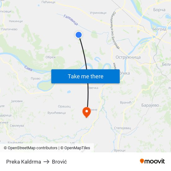 Preka Kaldrma to Brović map