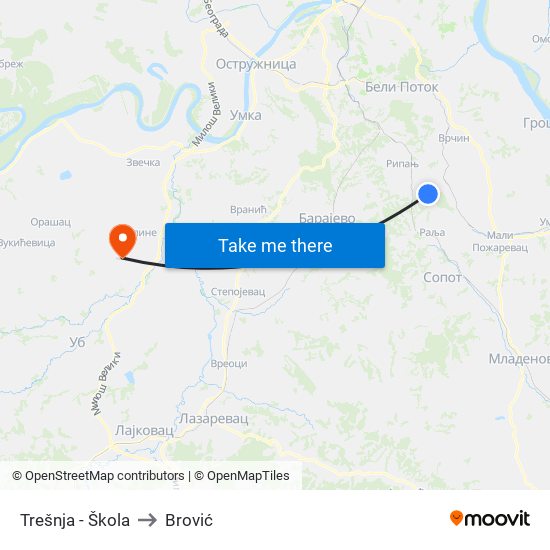 Trešnja - Škola to Brović map