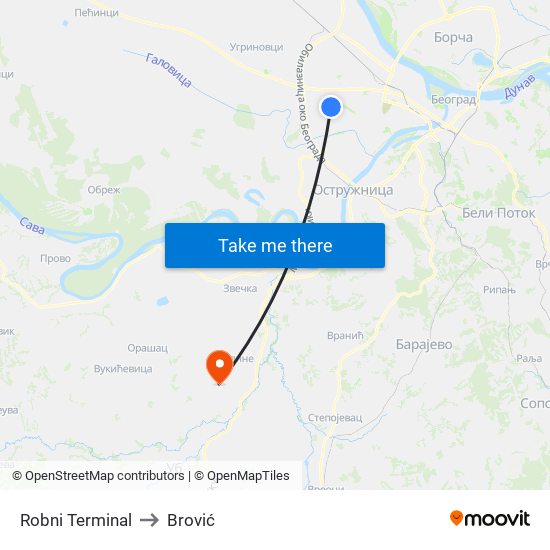 Robni Terminal to Brović map