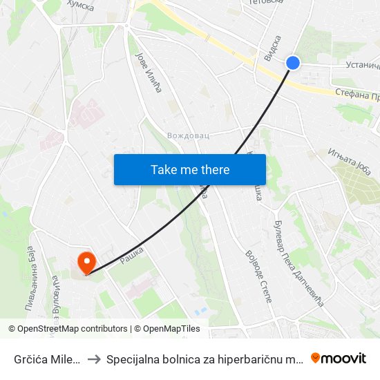 Grčića Milenka to Specijalna bolnica za hiperbaričnu medicinu map