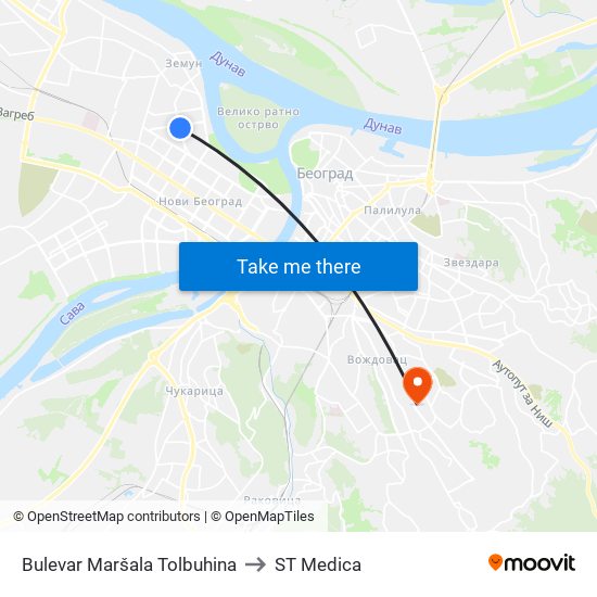 Bulevar Maršala Tolbuhina to ST Medica map