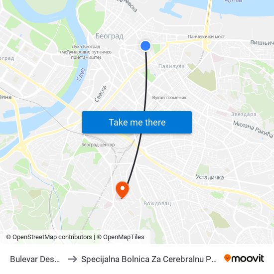 Bulevar Despota Stefana to Specijalna Bolnica Za Cerebralnu Paralizu I Razvojnu Neurologiju map