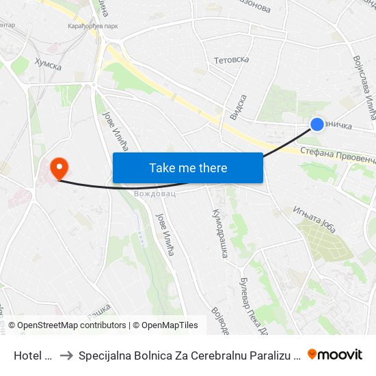 Hotel Srbija to Specijalna Bolnica Za Cerebralnu Paralizu I Razvojnu Neurologiju map