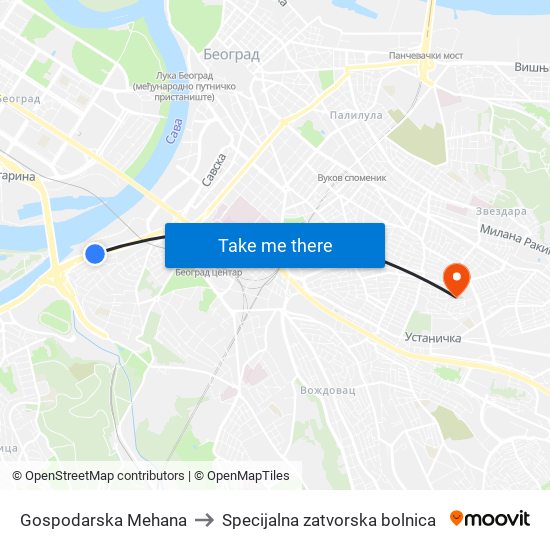 Gospodarska Mehana to Specijalna zatvorska bolnica map