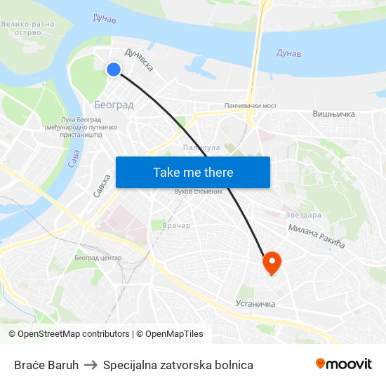 Braće Baruh to Specijalna zatvorska bolnica map