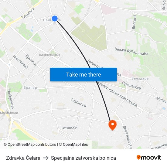 Zdravka Čelara to Specijalna zatvorska bolnica map