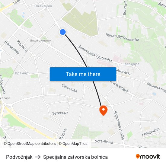 Podvožnjak to Specijalna zatvorska bolnica map