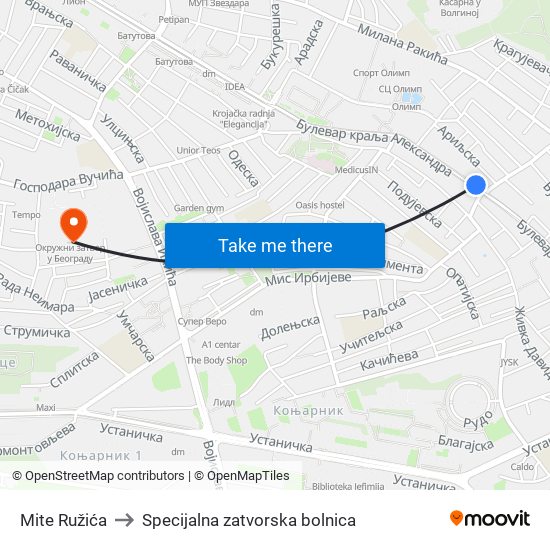 Mite Ružića to Specijalna zatvorska bolnica map