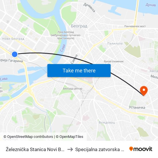 Železnička Stanica Novi Beograd to Specijalna zatvorska bolnica map