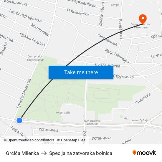 Grčića Milenka to Specijalna zatvorska bolnica map