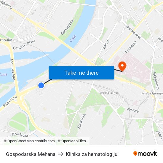 Gospodarska Mehana to Klinika za hematologiju map