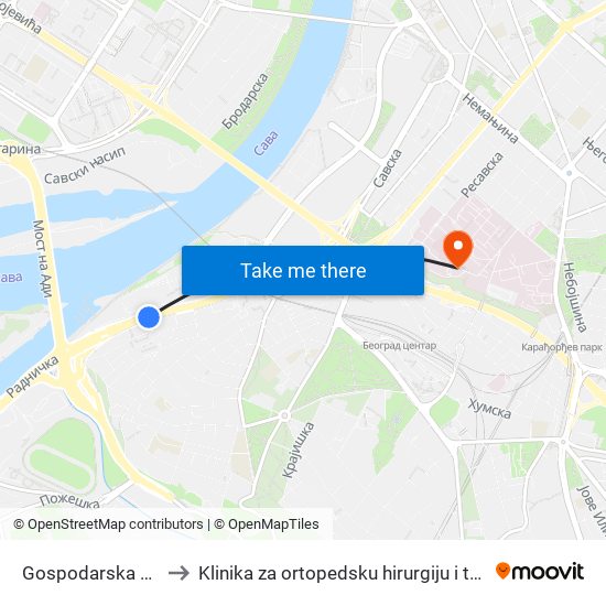 Gospodarska Mehana to Klinika za ortopedsku hirurgiju i traumatologiju map