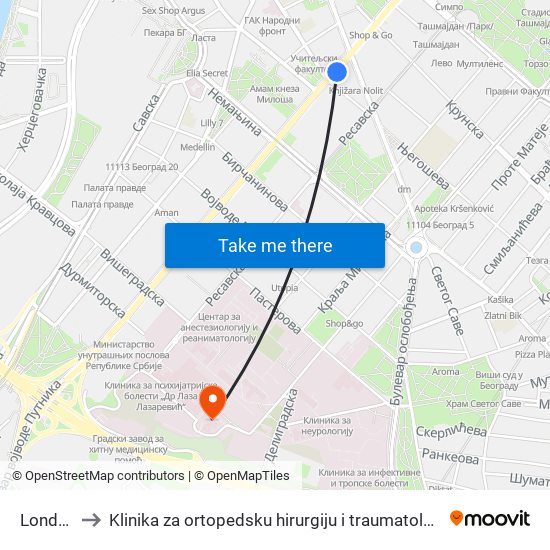 London to Klinika za ortopedsku hirurgiju i traumatologiju map