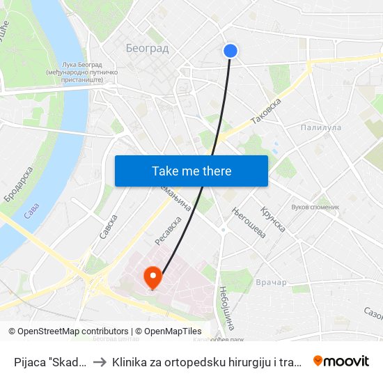 Pijaca ''Skadarlija'' to Klinika za ortopedsku hirurgiju i traumatologiju map