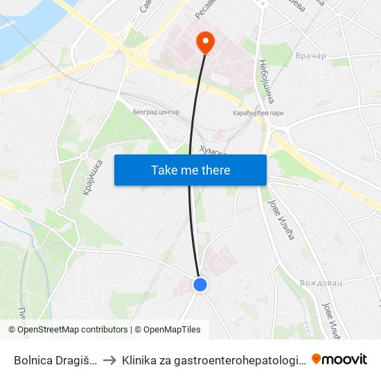 Bolnica Dragiša Mišović to Klinika za gastroenterohepatologiju | Interna A klinika map