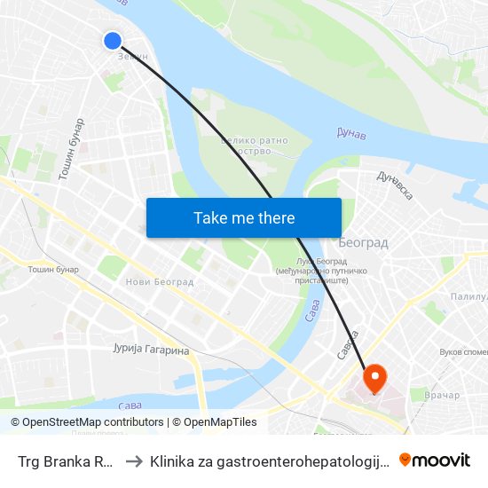 Trg Branka Radičevića to Klinika za gastroenterohepatologiju | Interna A klinika map