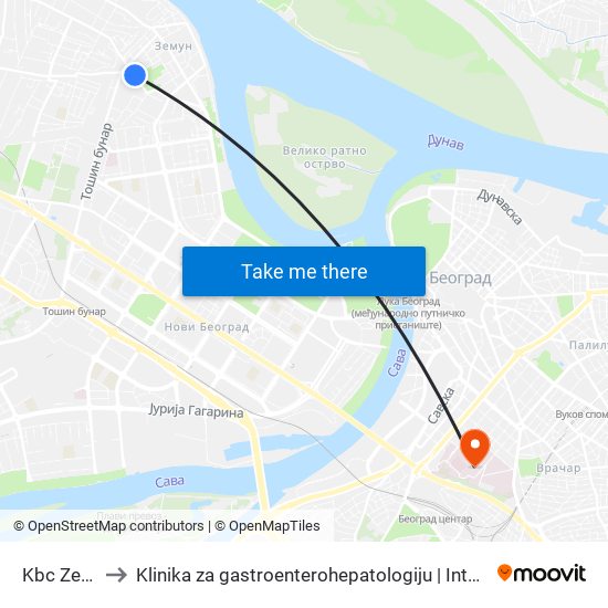 Kbc Zemun to Klinika za gastroenterohepatologiju | Interna A klinika map