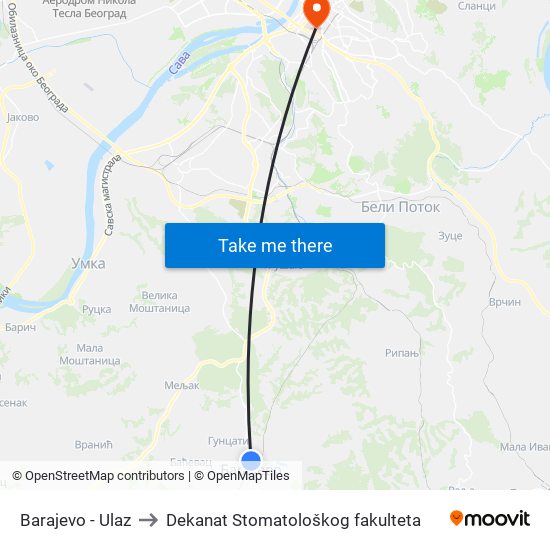 Barajevo - Ulaz to Dekanat Stomatološkog fakulteta map