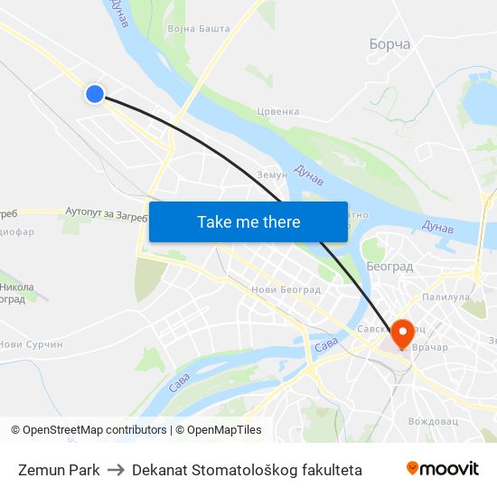 Zemun Park to Dekanat Stomatološkog fakulteta map