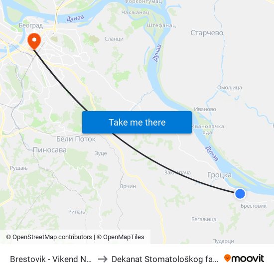 Brestovik - Vikend Naselje to Dekanat Stomatološkog fakulteta map