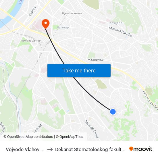 Vojvode Vlahovića to Dekanat Stomatološkog fakulteta map