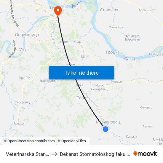 Veterinarska Stanica to Dekanat Stomatološkog fakulteta map