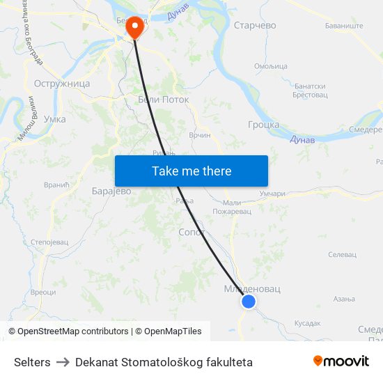 Selters to Dekanat Stomatološkog fakulteta map