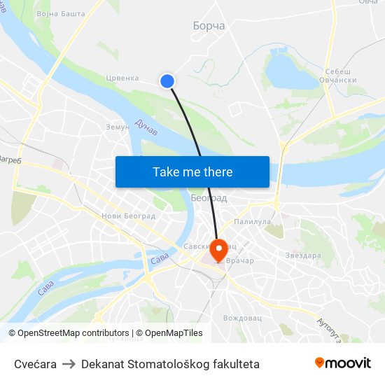 Cvećara to Dekanat Stomatološkog fakulteta map