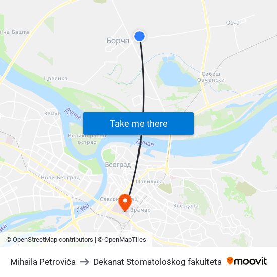 Mihaila Petrovića to Dekanat Stomatološkog fakulteta map