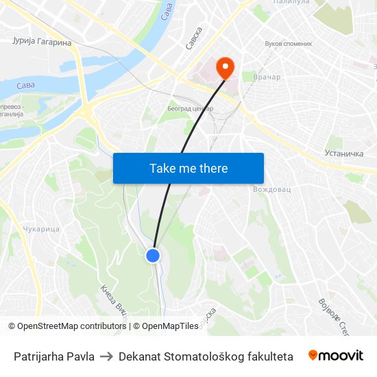 Patrijarha Pavla to Dekanat Stomatološkog fakulteta map