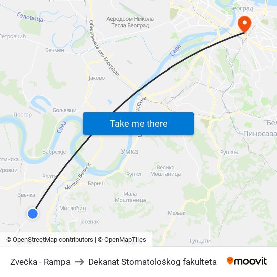 Zvečka - Rampa to Dekanat Stomatološkog fakulteta map