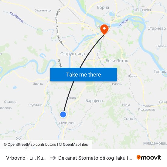 Vrbovno - Lil. Kuća to Dekanat Stomatološkog fakulteta map