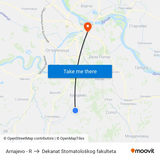 Arnajevo - R to Dekanat Stomatološkog fakulteta map