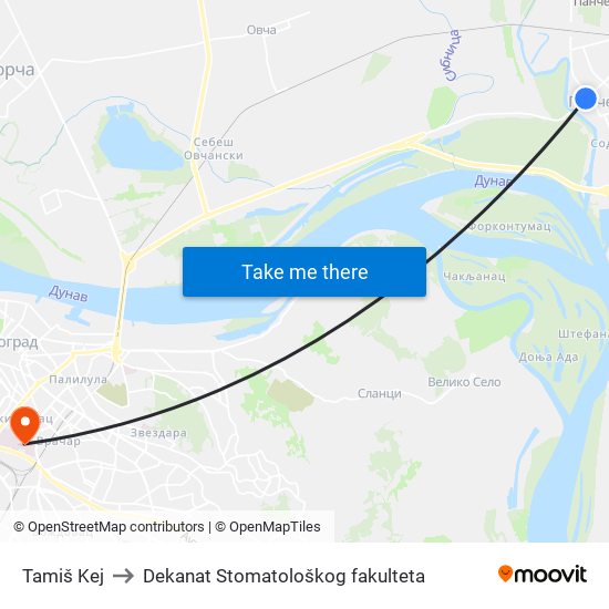 Tamiš Kej to Dekanat Stomatološkog fakulteta map